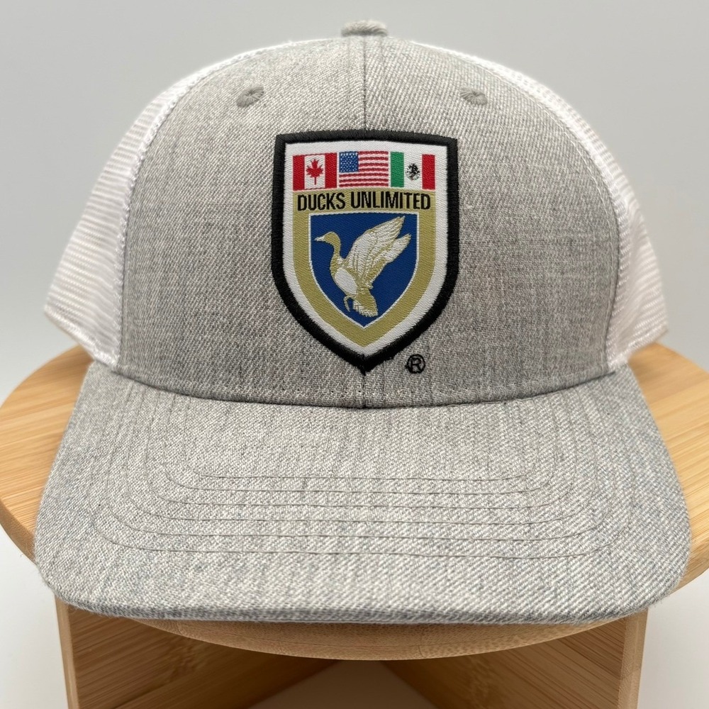 Ducks Unlimited Trucker Hat Grey White Mesh Snapback North America Shield Patch